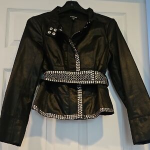 bebe Black Leather Jacket with Silver Studs